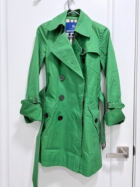 Burberry Blue Label Green Double-Breasted Trench Coat